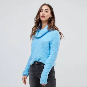 Free People Stormy Cowl Neck Blue Pullover Sweater