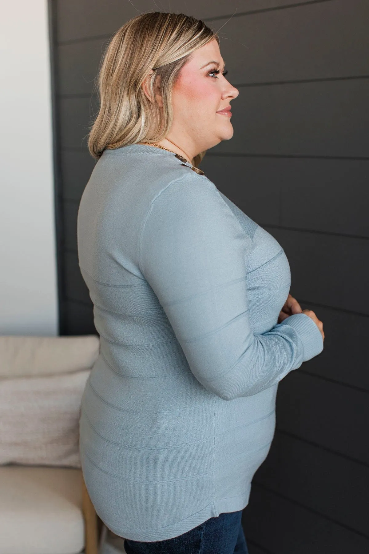 From The Heart Button Knit Sweater- Light Blue