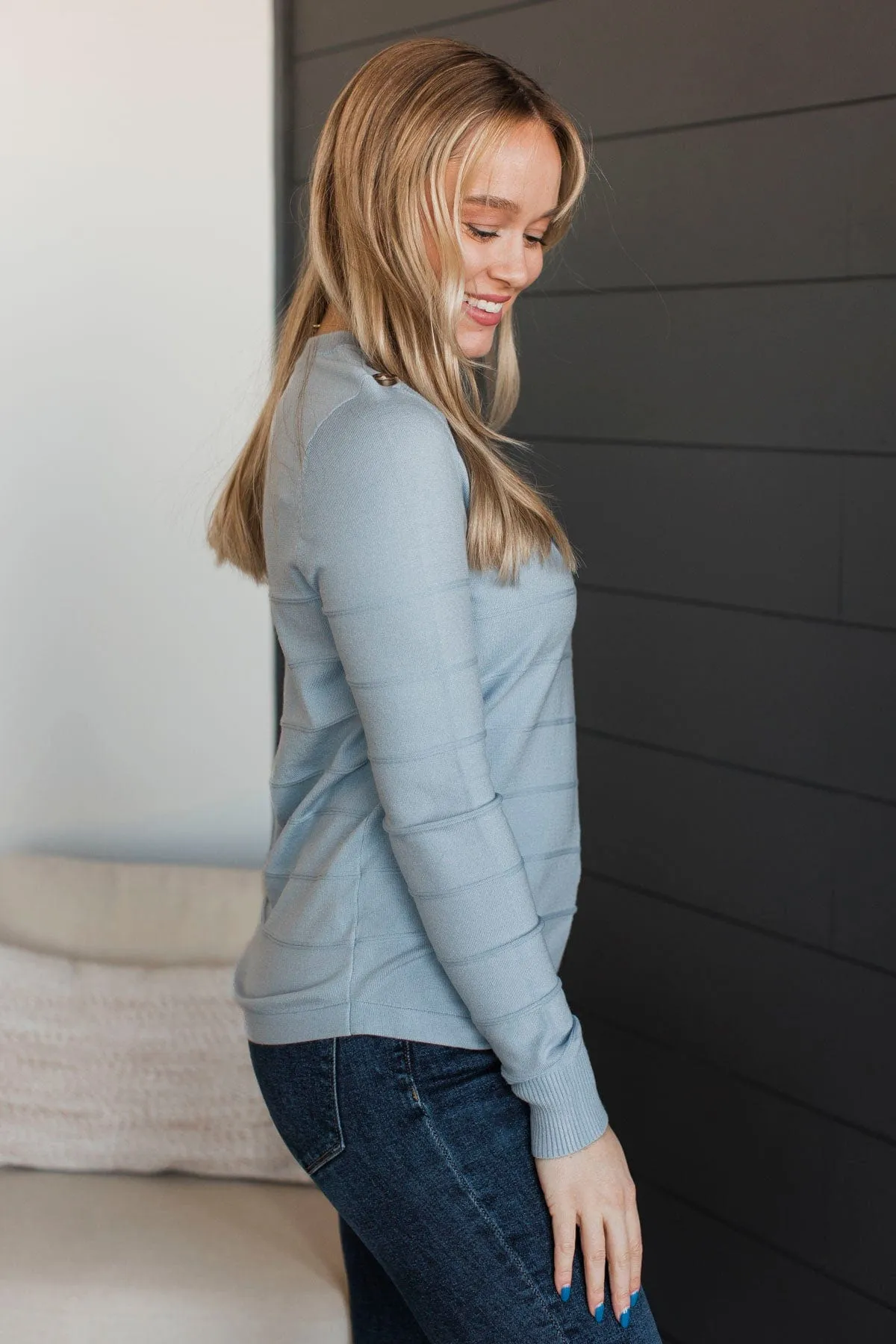 From The Heart Button Knit Sweater- Light Blue