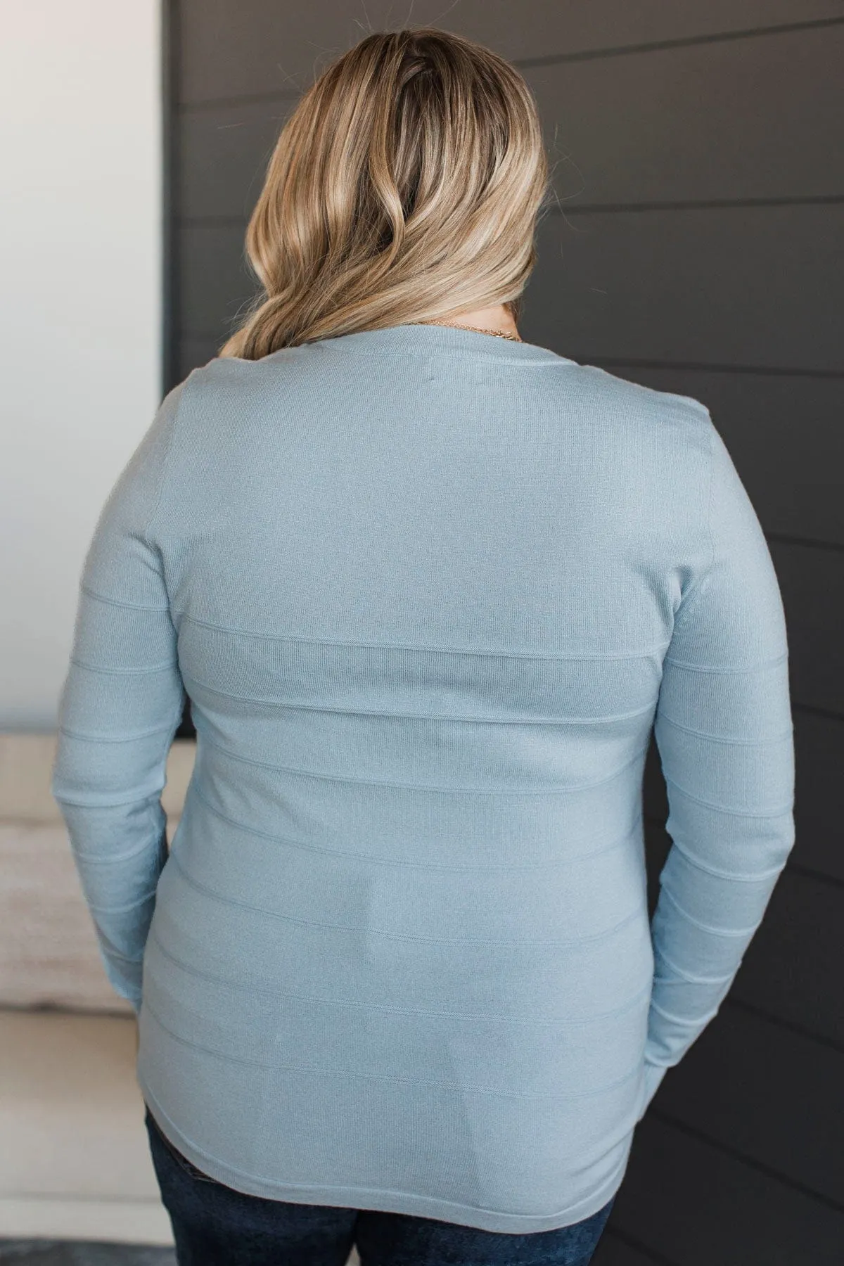 From The Heart Button Knit Sweater- Light Blue