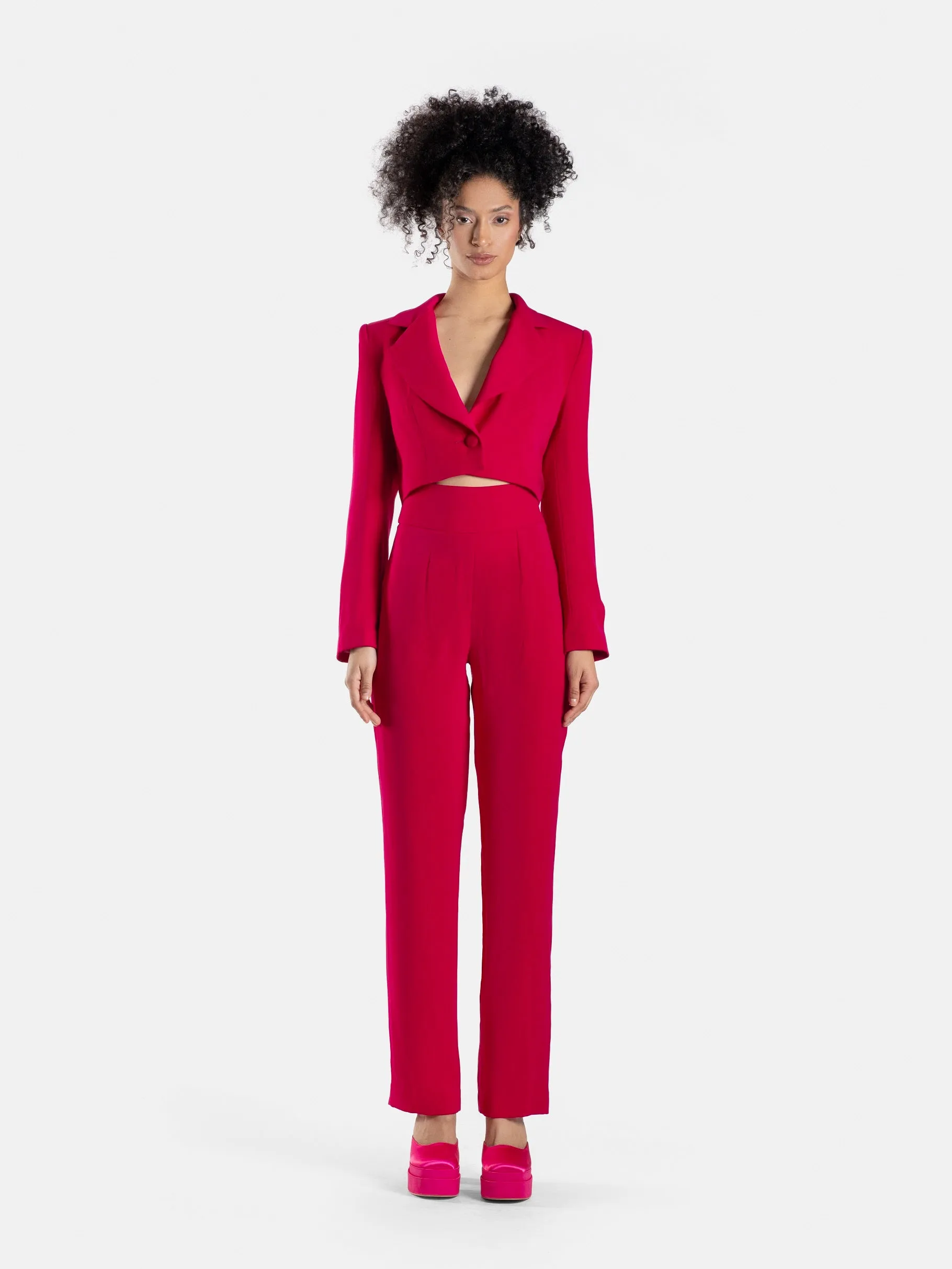 Fuchsia Cropped Blazer Suit