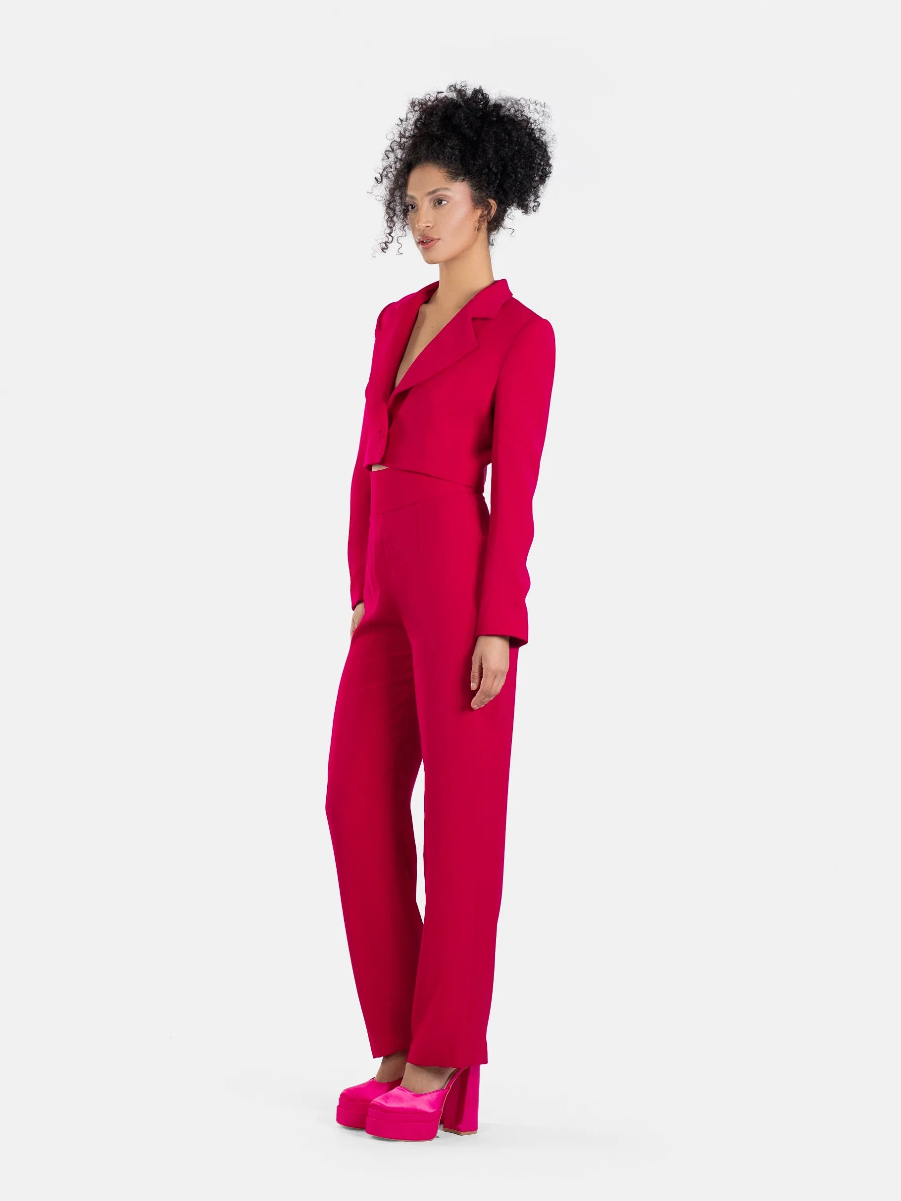 Fuchsia Cropped Blazer Suit