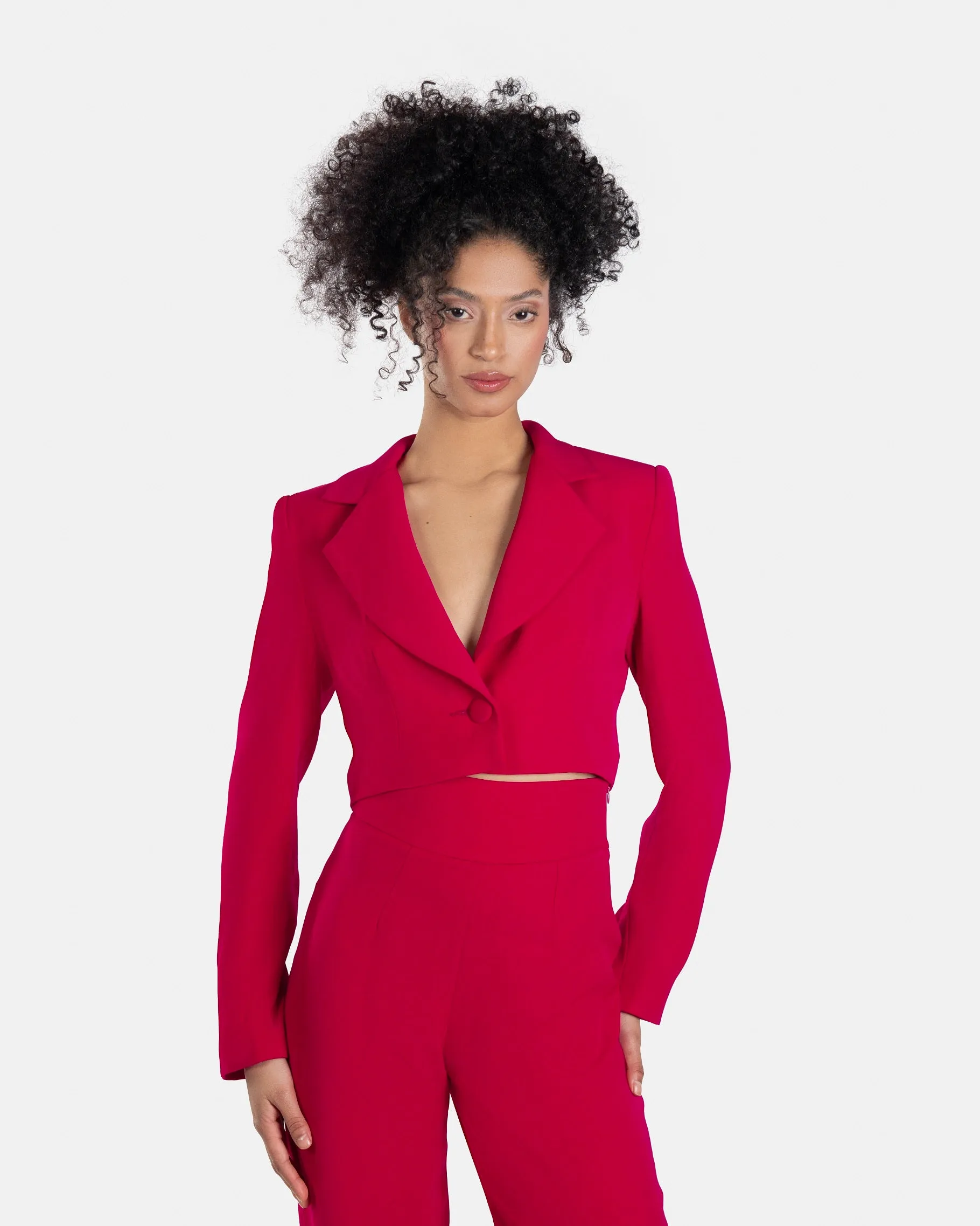 Fuchsia Cropped Blazer Suit