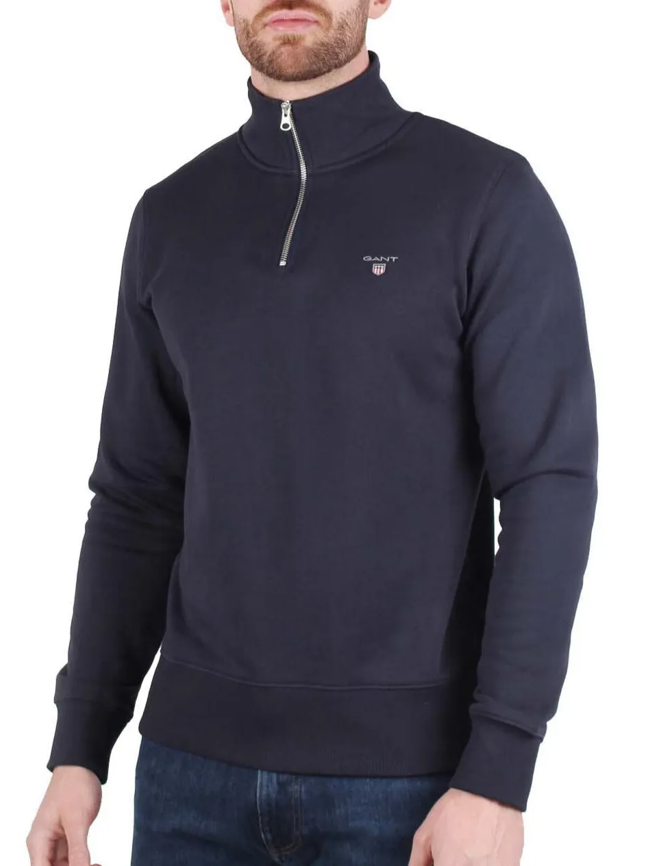 GANT Mens Regular Shield Half Zip Sweatshirt Evening Blue