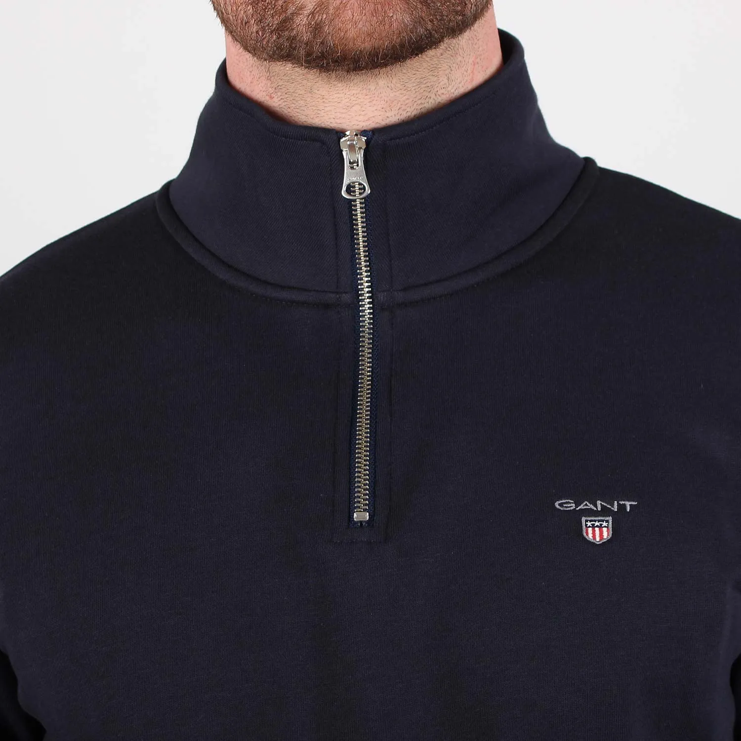 GANT Mens Regular Shield Half Zip Sweatshirt Evening Blue