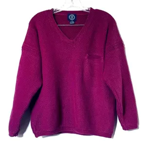 Gap Sweater Womens Large Deep Magenta Heavy Knit V Neck 80s Vintage