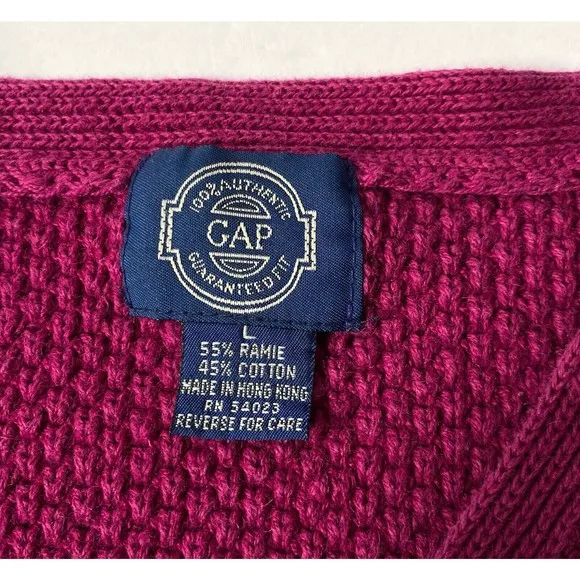 Gap Sweater Womens Large Deep Magenta Heavy Knit V Neck 80s Vintage