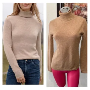 Garnet Hill 100% Cashmere Turtleneck Sweater Size Small Tan SOFT