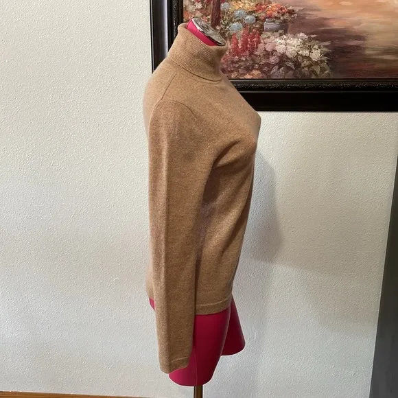 Garnet Hill 100% Cashmere Turtleneck Sweater Size Small Tan SOFT