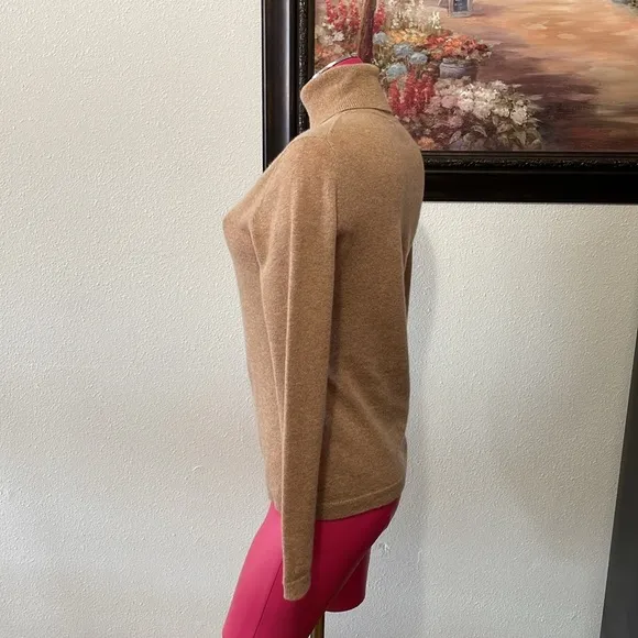 Garnet Hill 100% Cashmere Turtleneck Sweater Size Small Tan SOFT