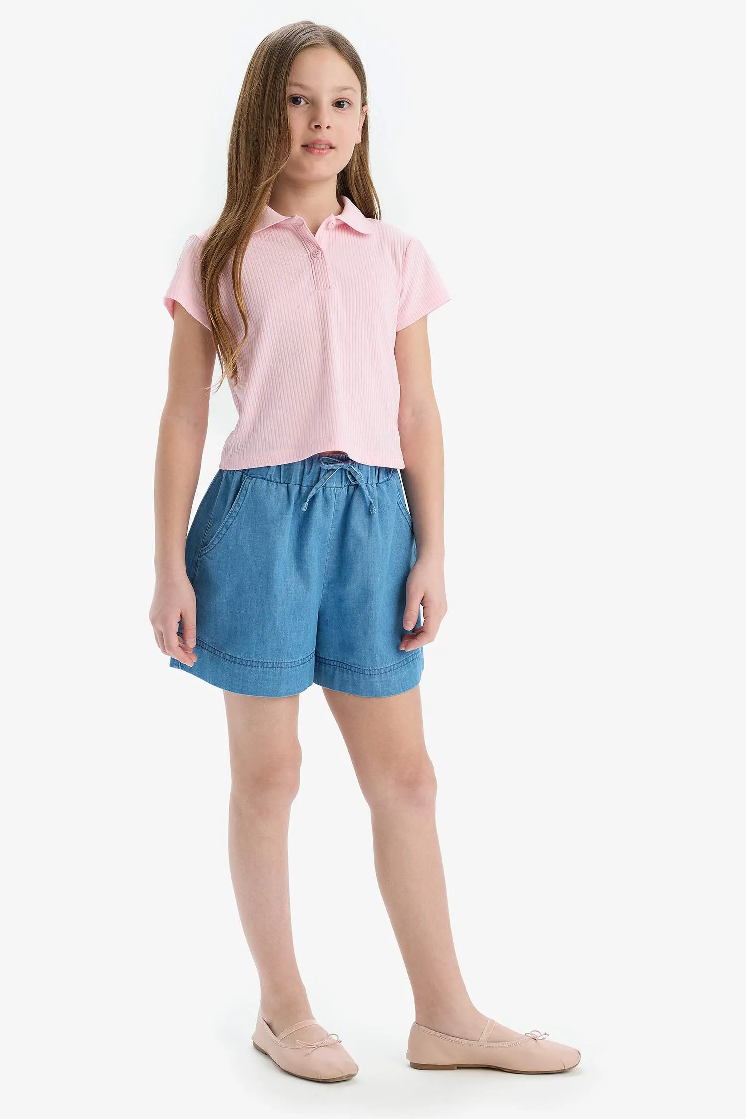 Girl Slim Fit Polo Neck Basic Ribbed Camisole Polo T-Shirt