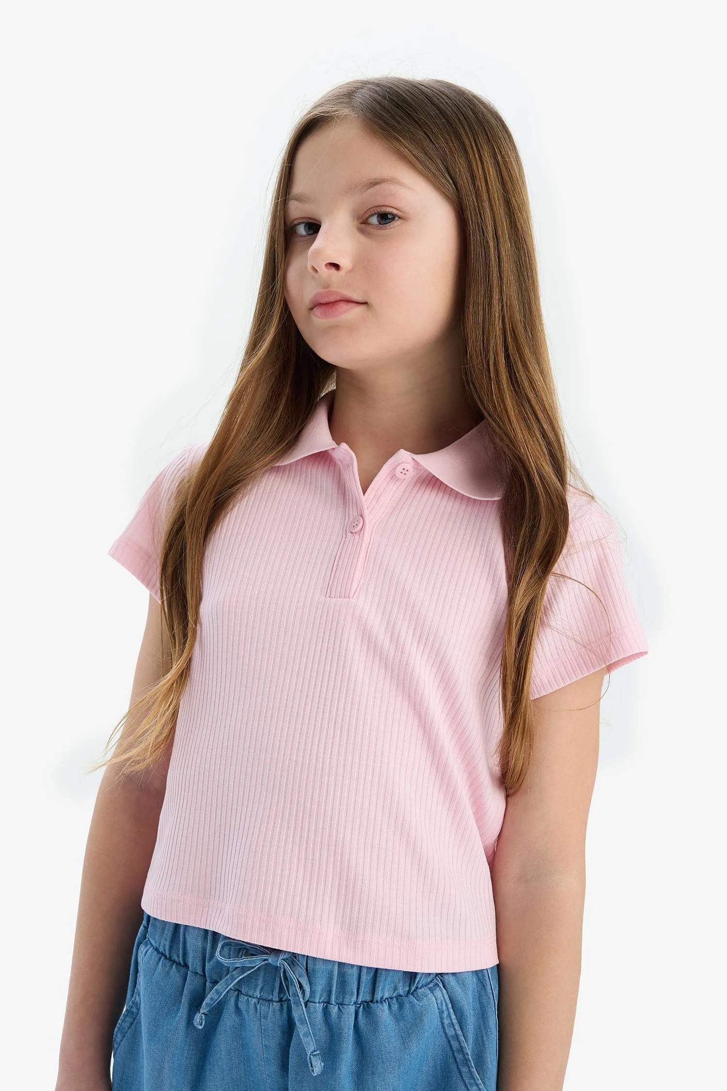 Girl Slim Fit Polo Neck Basic Ribbed Camisole Polo T-Shirt