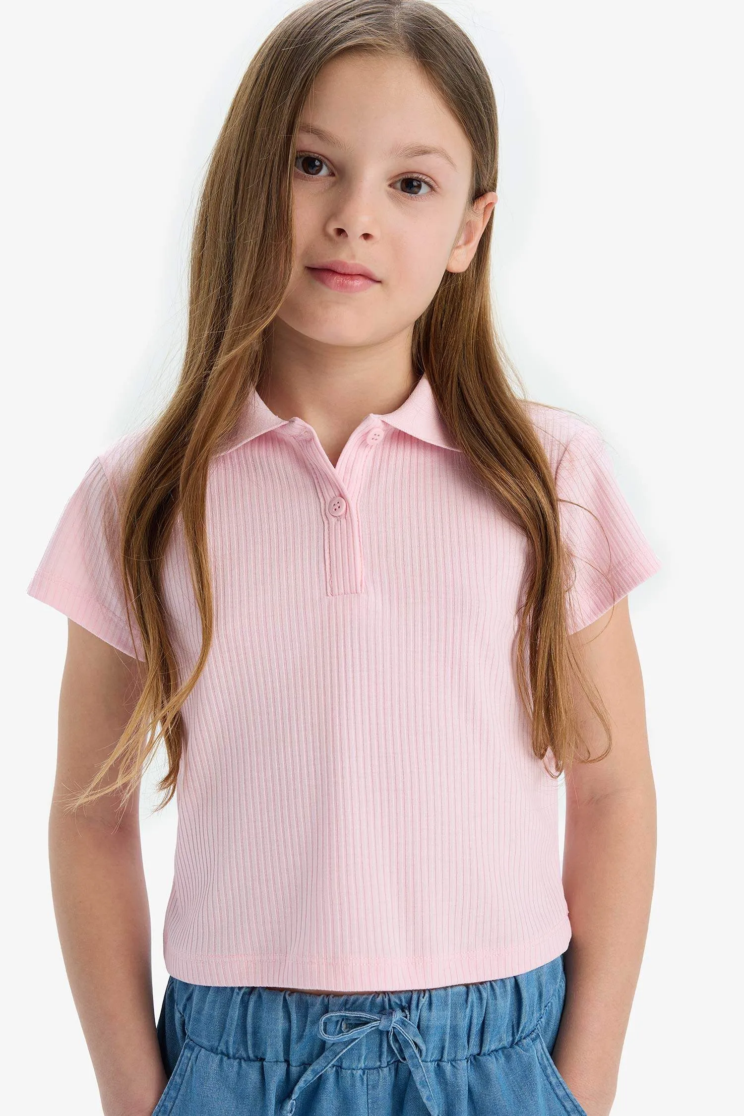 Girl Slim Fit Polo Neck Basic Ribbed Camisole Polo T-Shirt