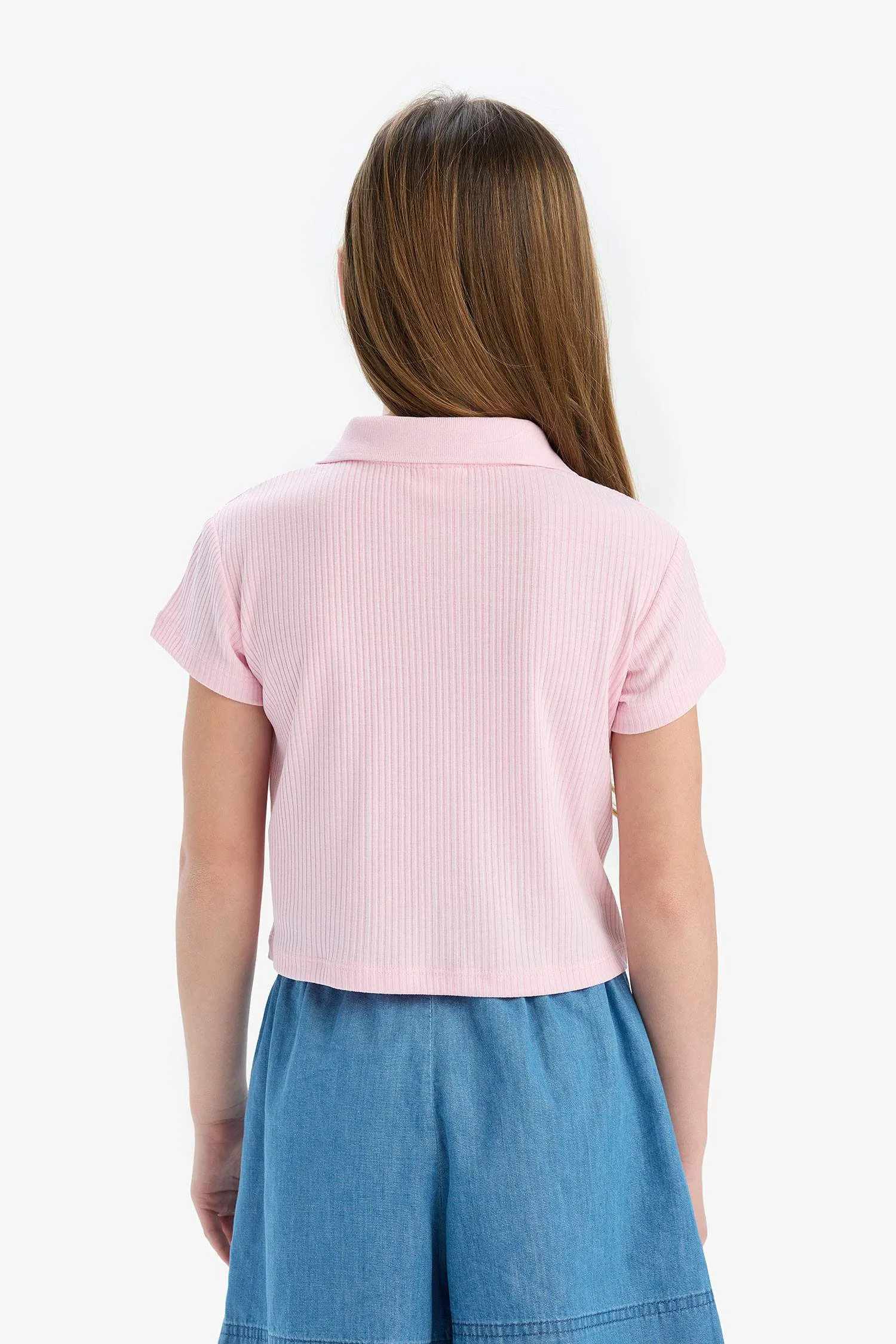 Girl Slim Fit Polo Neck Basic Ribbed Camisole Polo T-Shirt