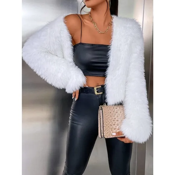 Glam prom bridesmaid Fluffy Knit faux fur teddy Cardigan sweater