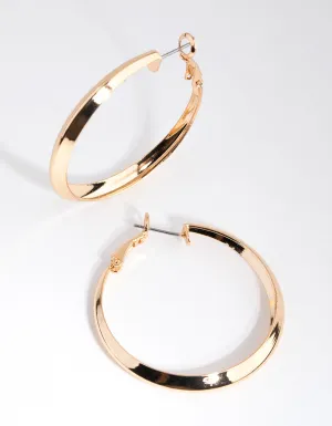 Gold Bevelled Edge Hoop Earrings