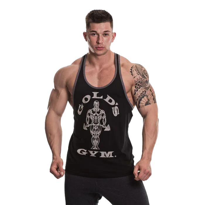 Golds Gym Muscle Joe Contrast Stringer - Black/Grey Marl