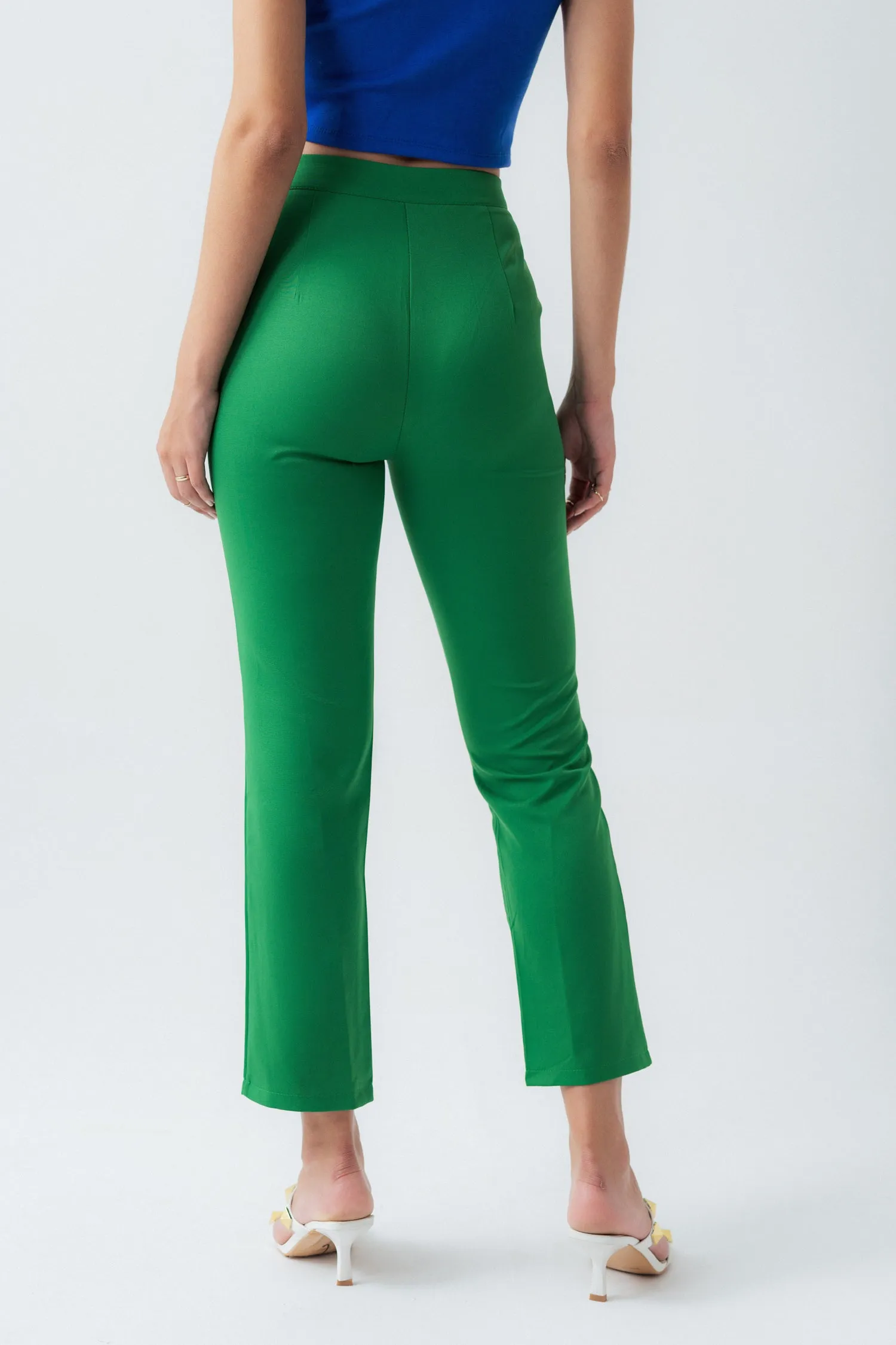 GREEN SLIM FIT CROPPED PANTS