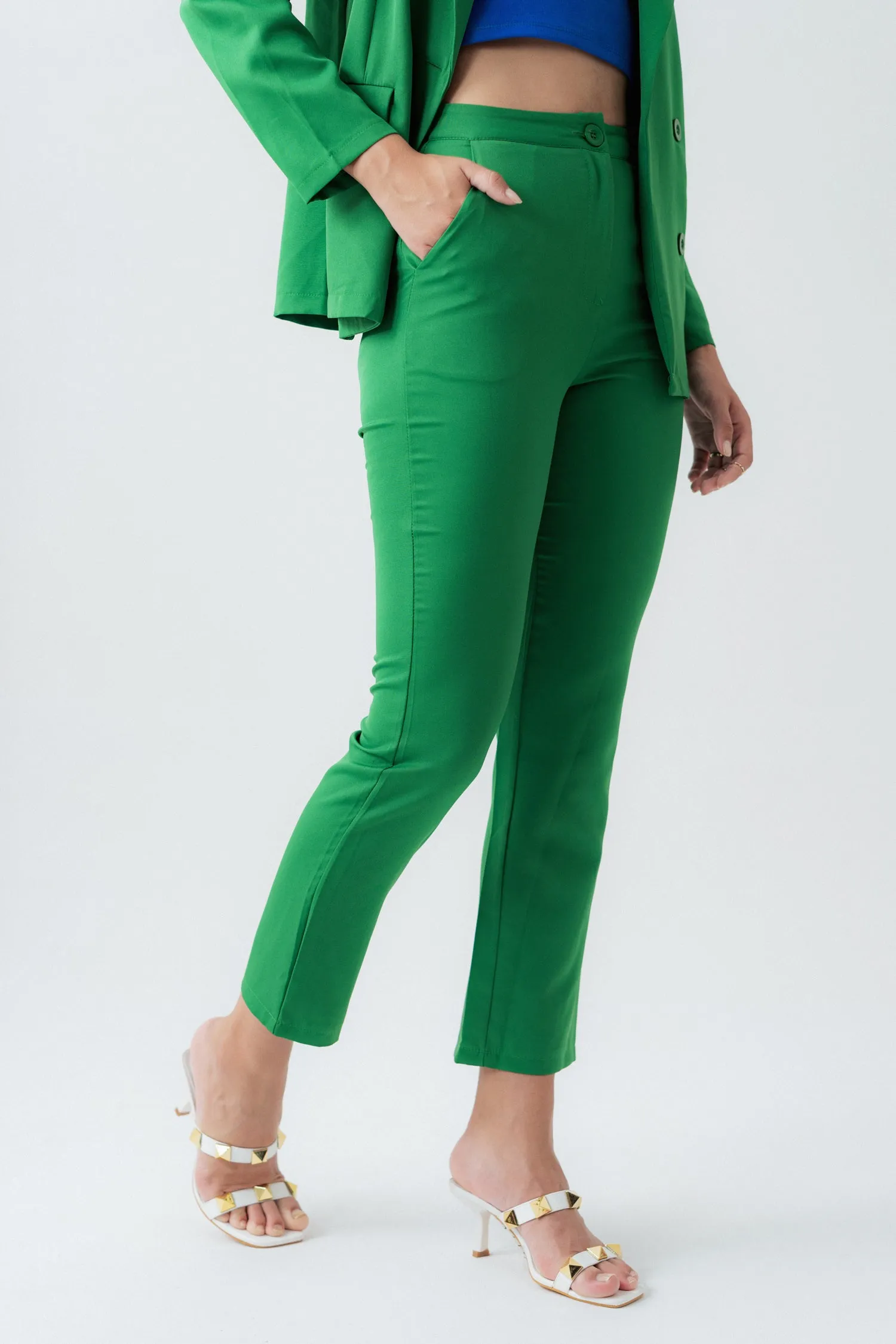 GREEN SLIM FIT CROPPED PANTS