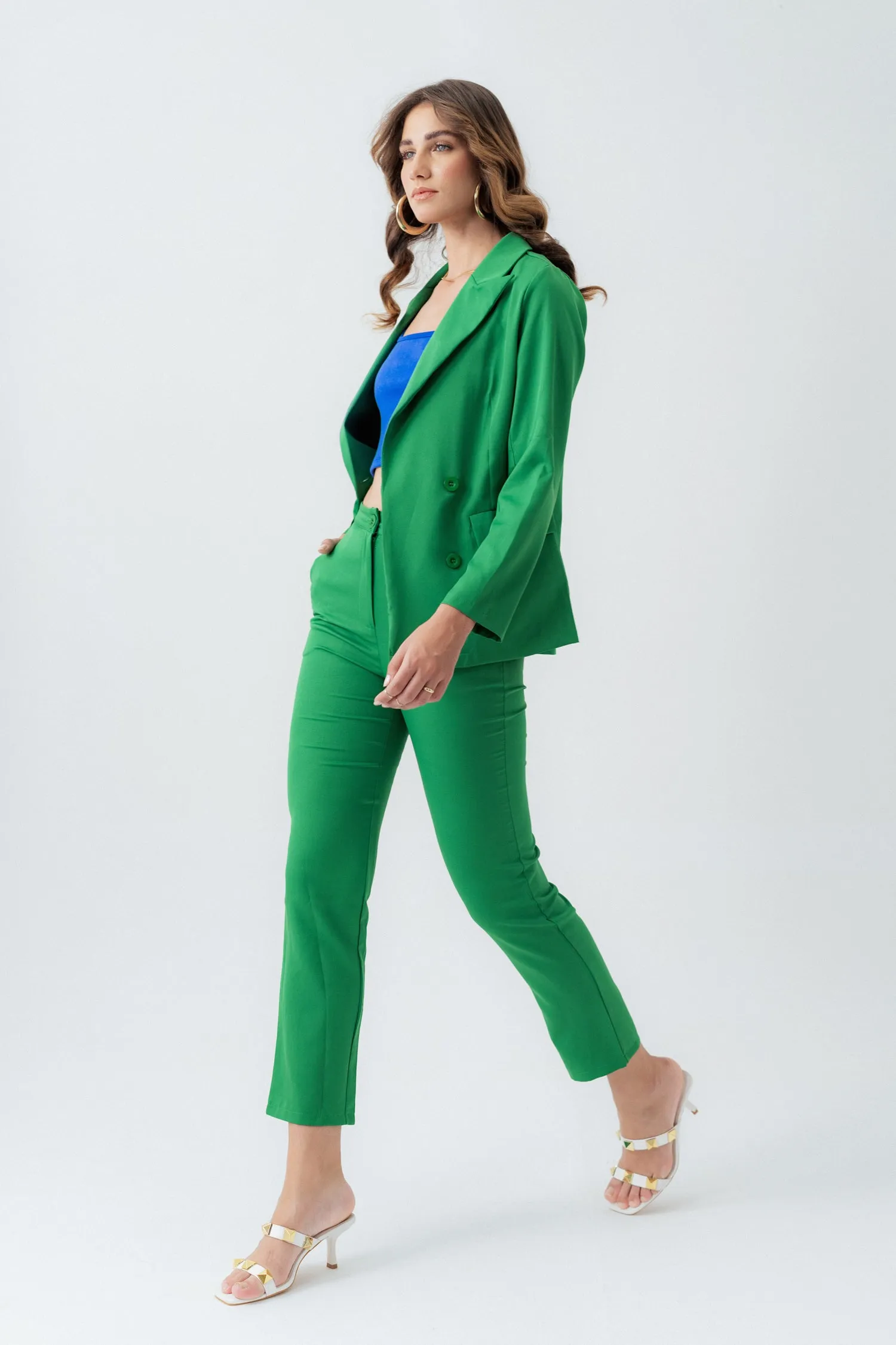GREEN SLIM FIT CROPPED PANTS