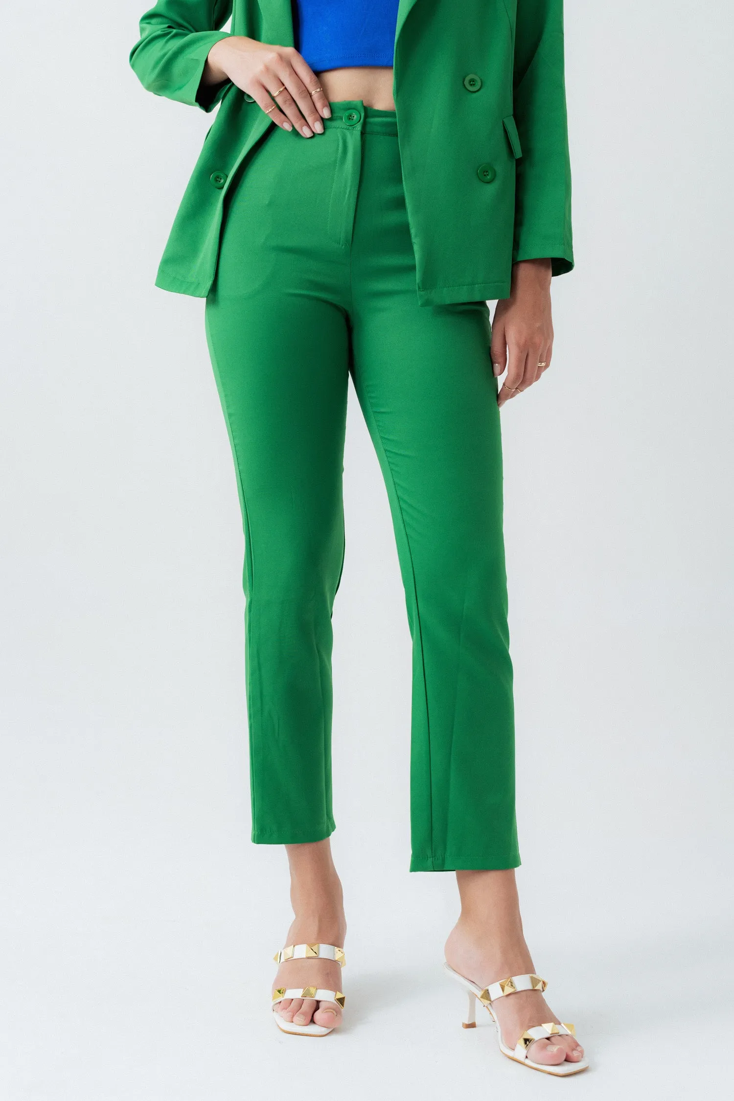 GREEN SLIM FIT CROPPED PANTS
