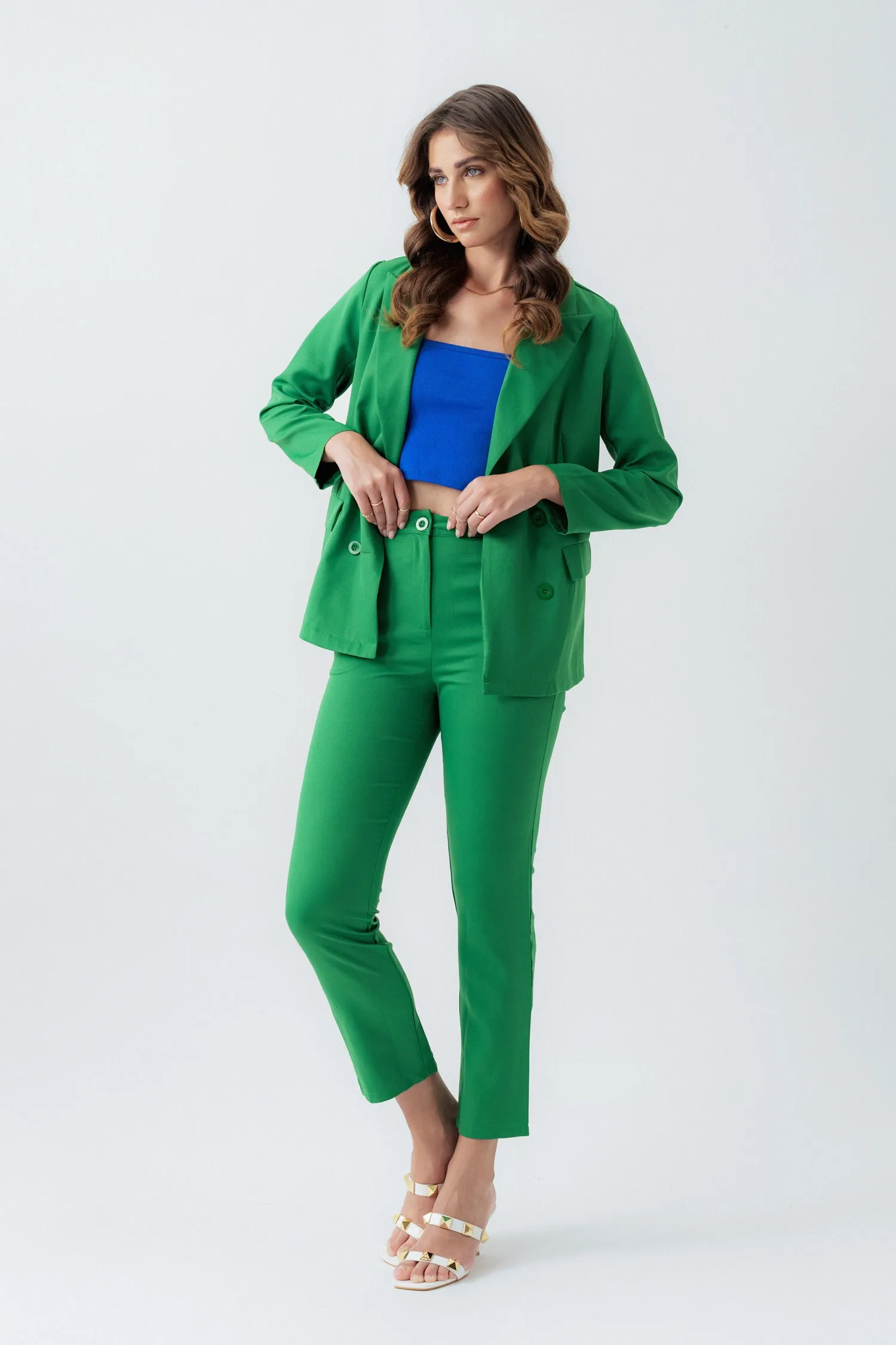 GREEN SLIM FIT CROPPED PANTS