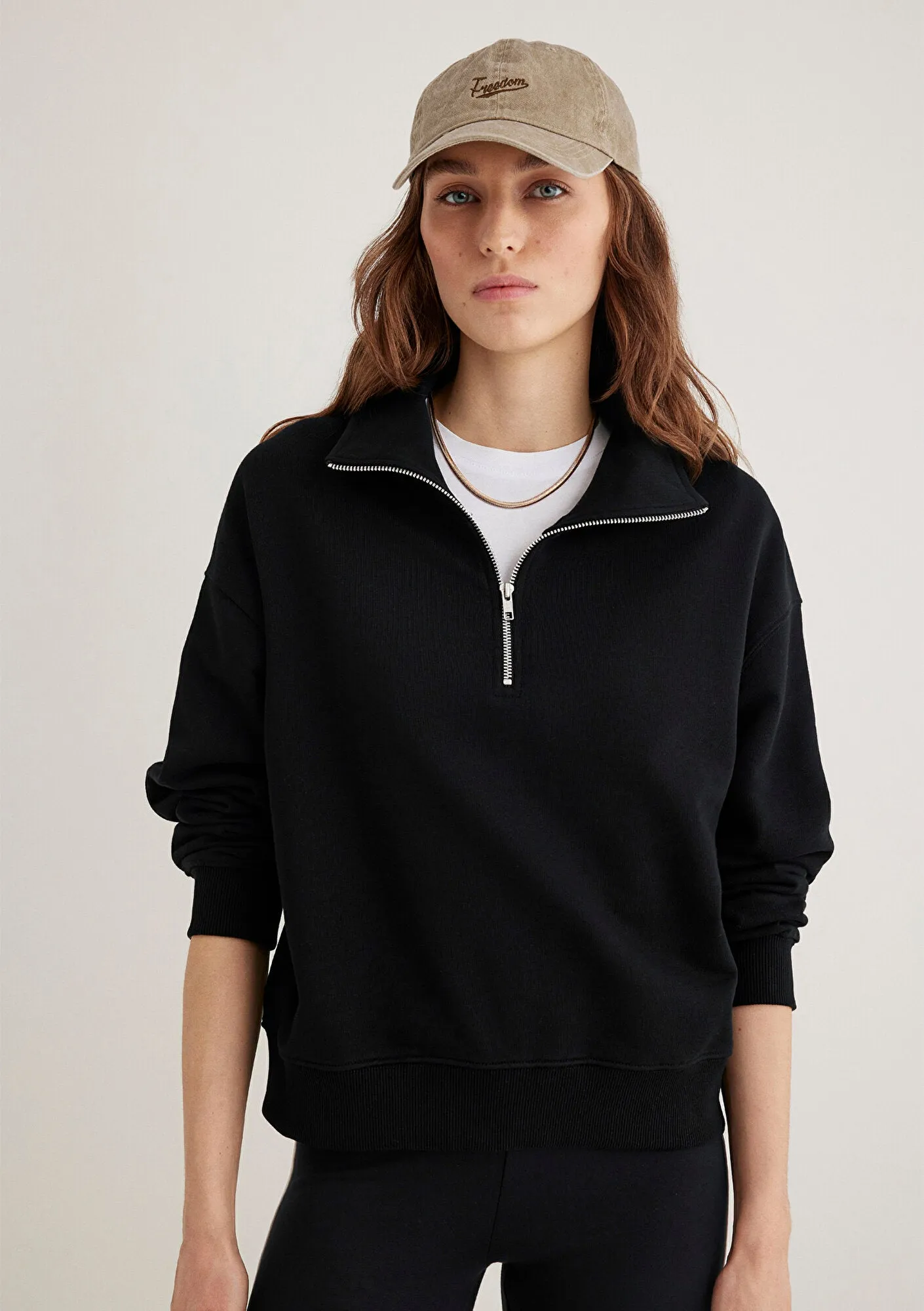 Half Zip Black Basic Sweatshirt