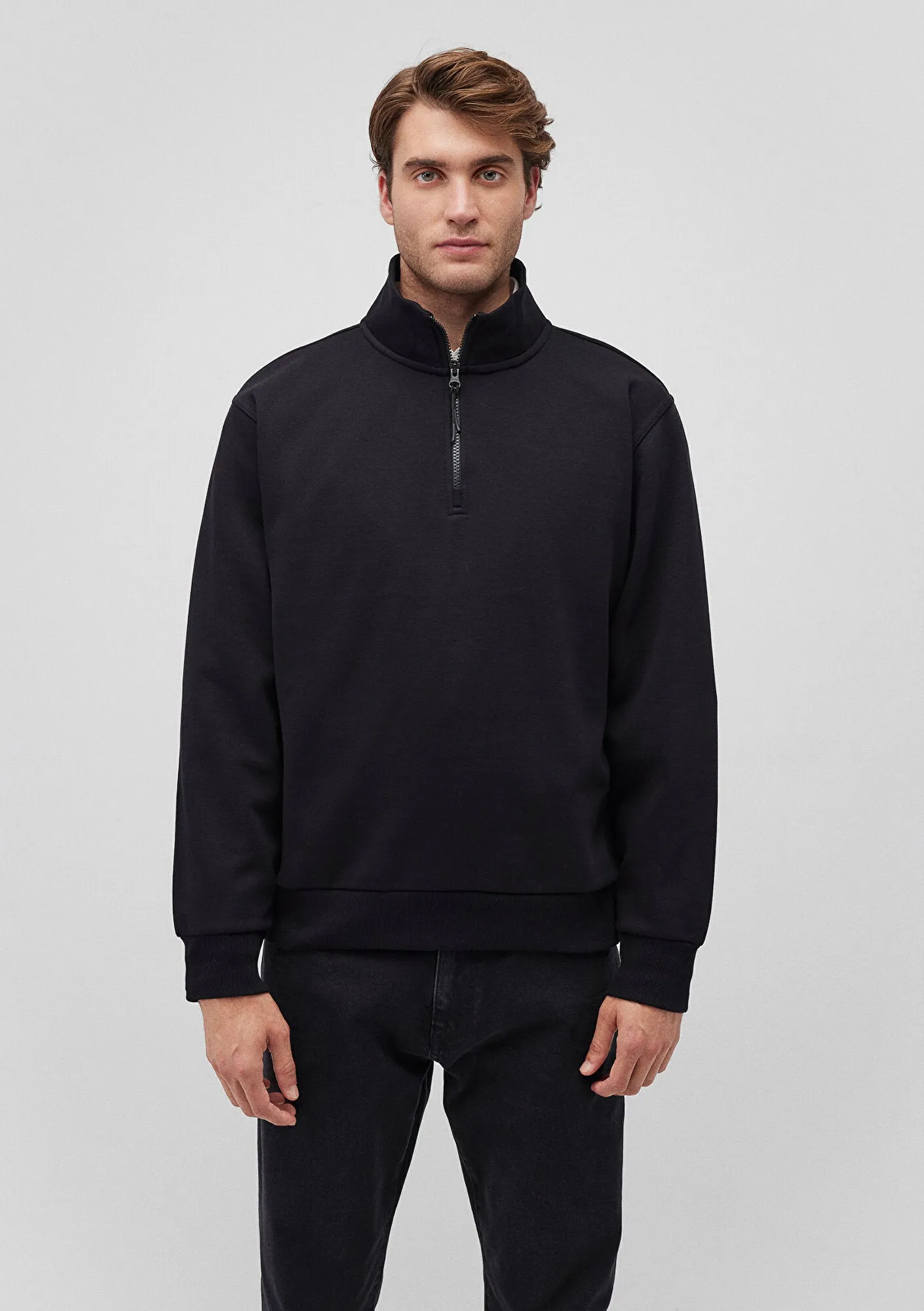 Half Zip Black Basic Sweatshirt