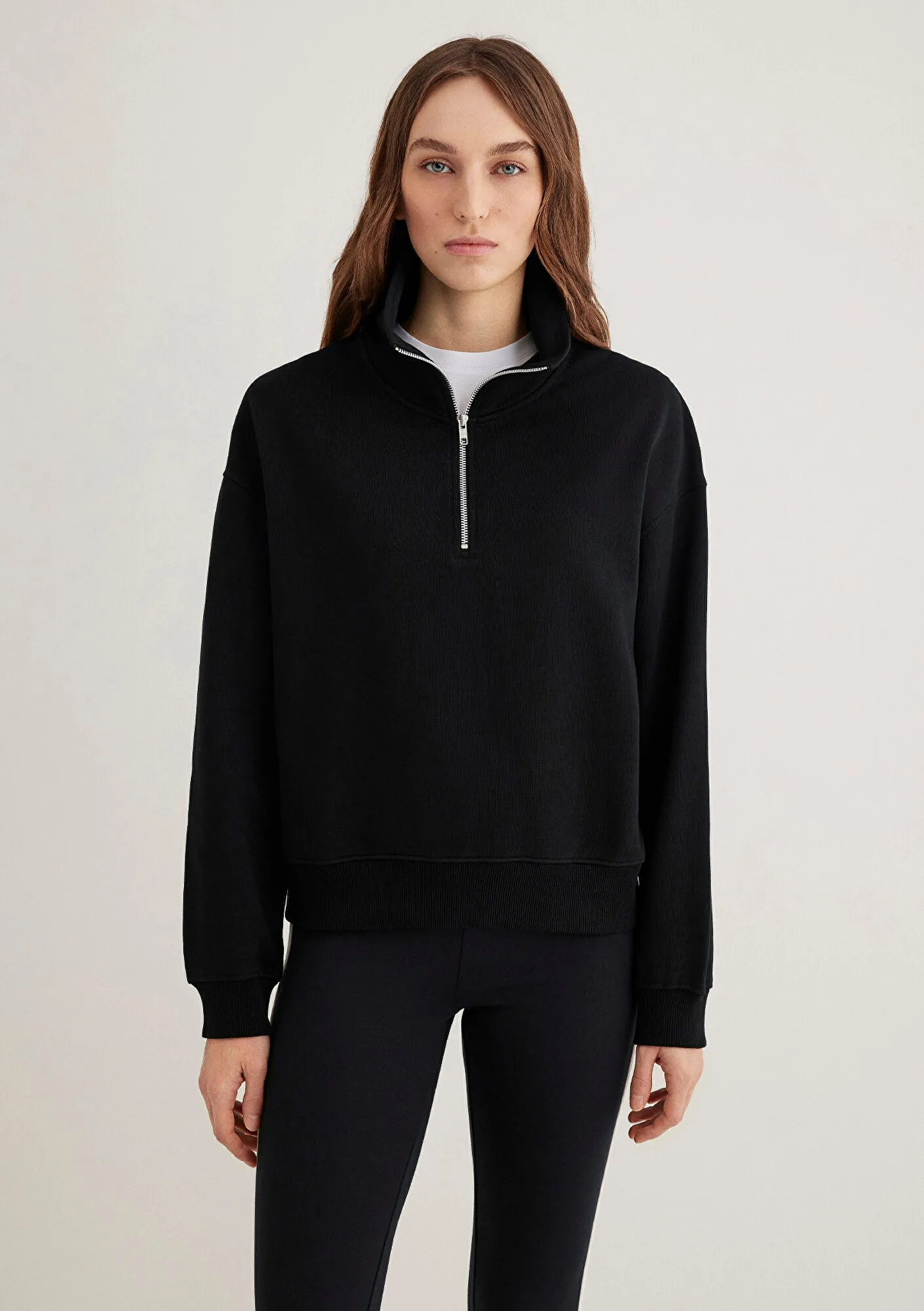 Half Zip Black Basic Sweatshirt