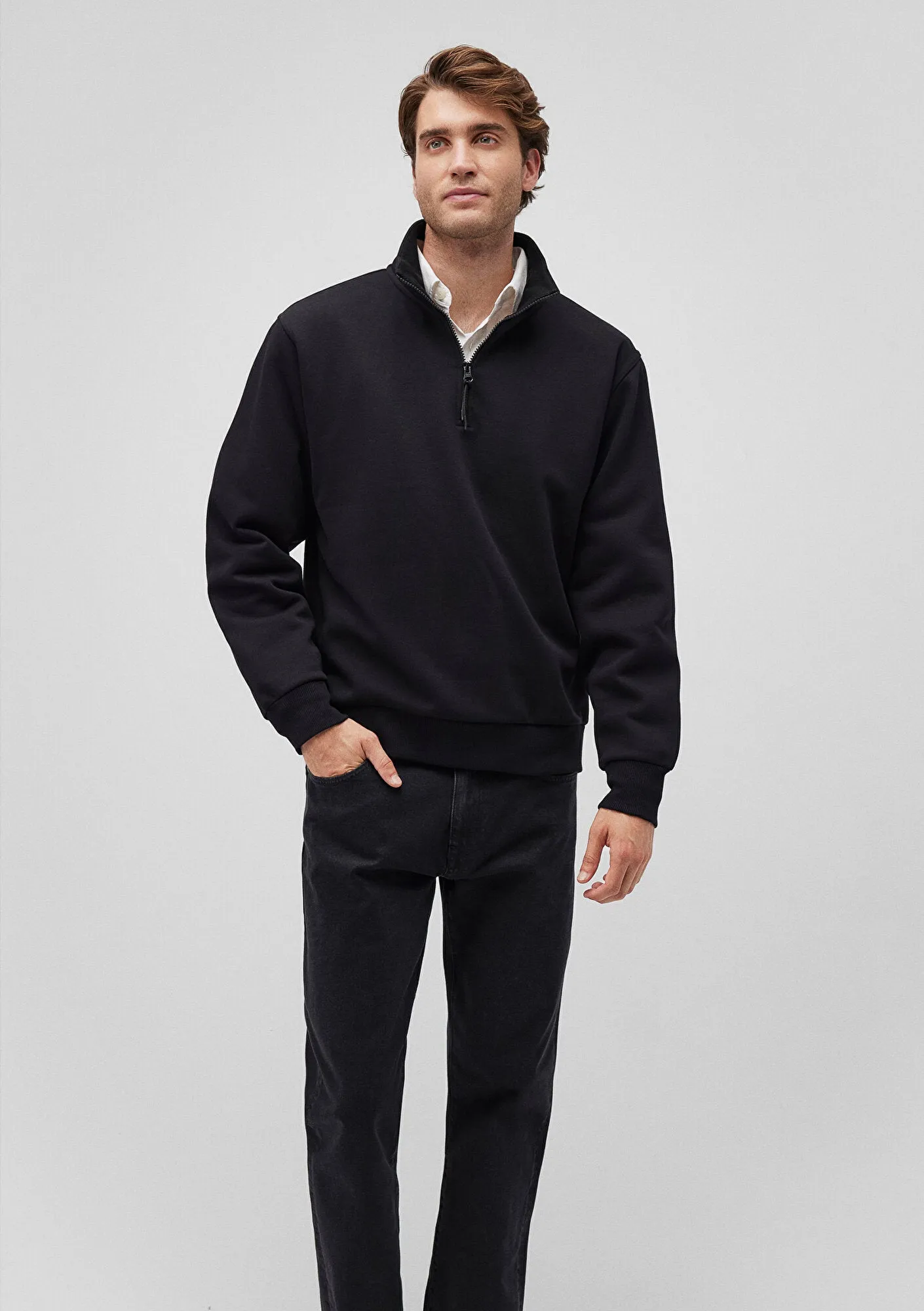 Half Zip Black Basic Sweatshirt