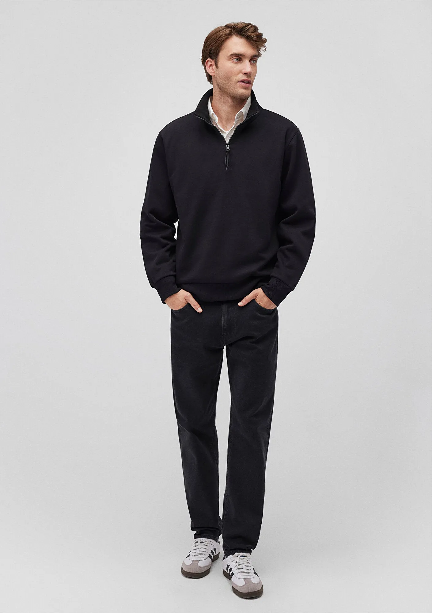 Half Zip Black Basic Sweatshirt