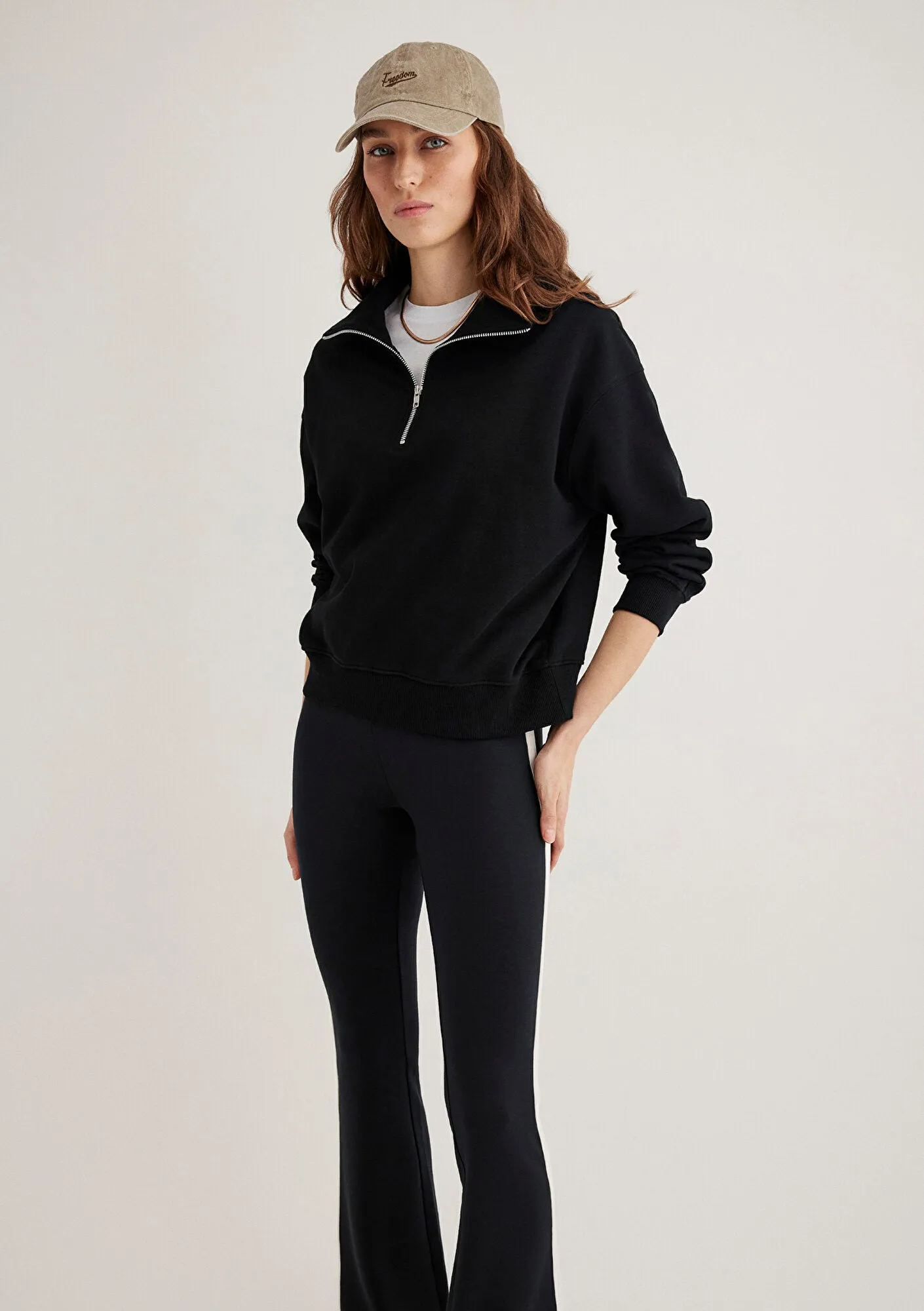 Half Zip Black Basic Sweatshirt