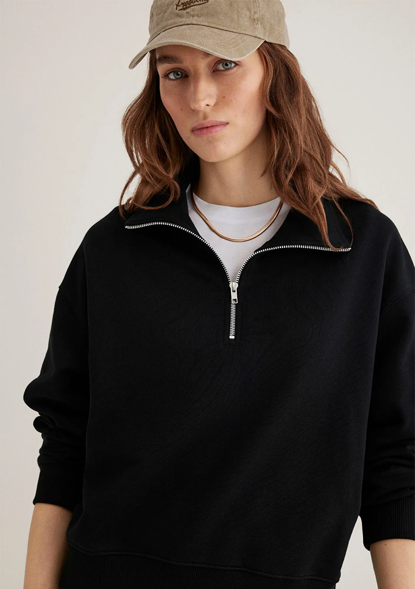 Half Zip Black Basic Sweatshirt