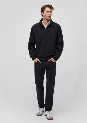 Half Zip Black Basic Sweatshirt