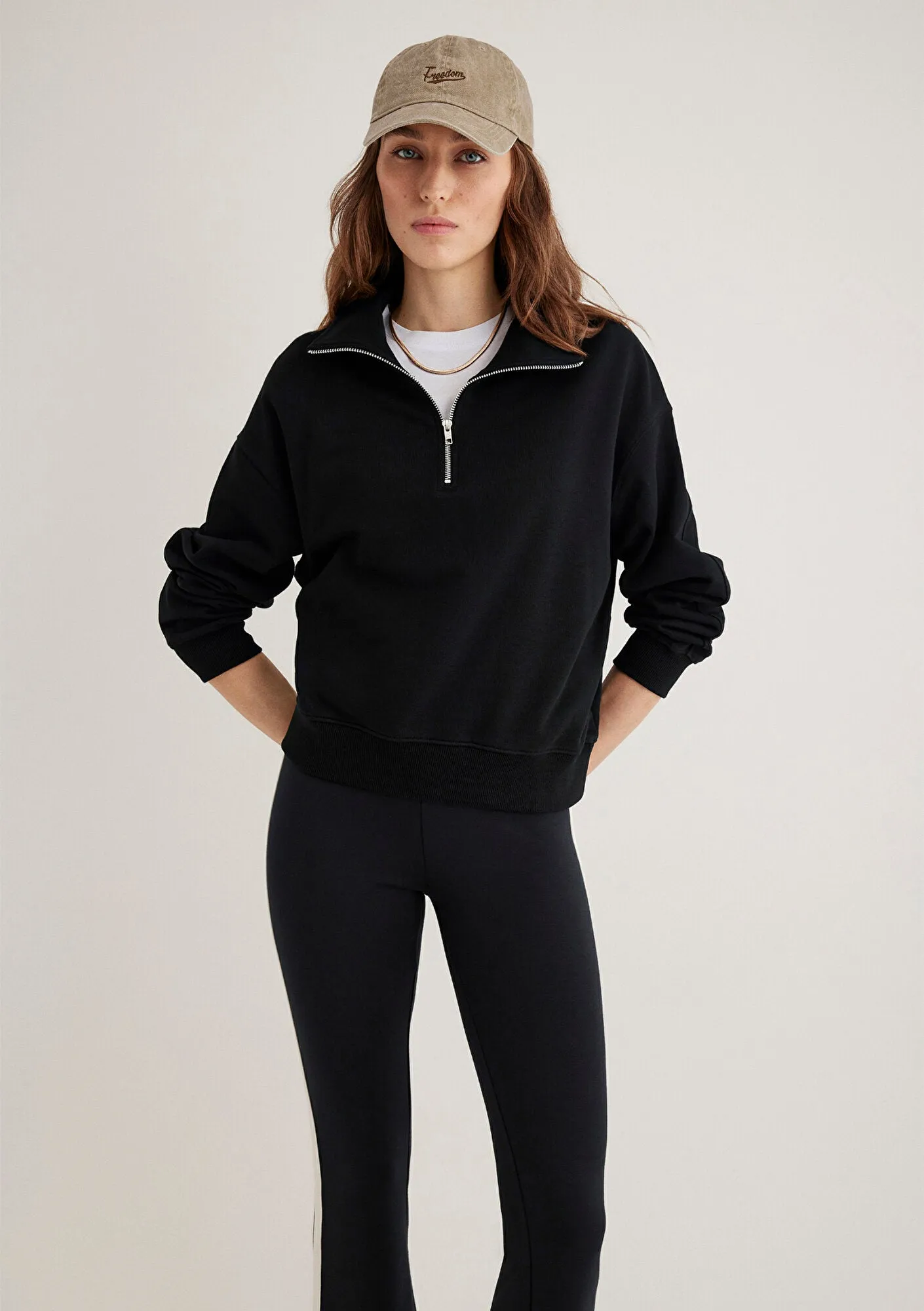 Half Zip Black Basic Sweatshirt