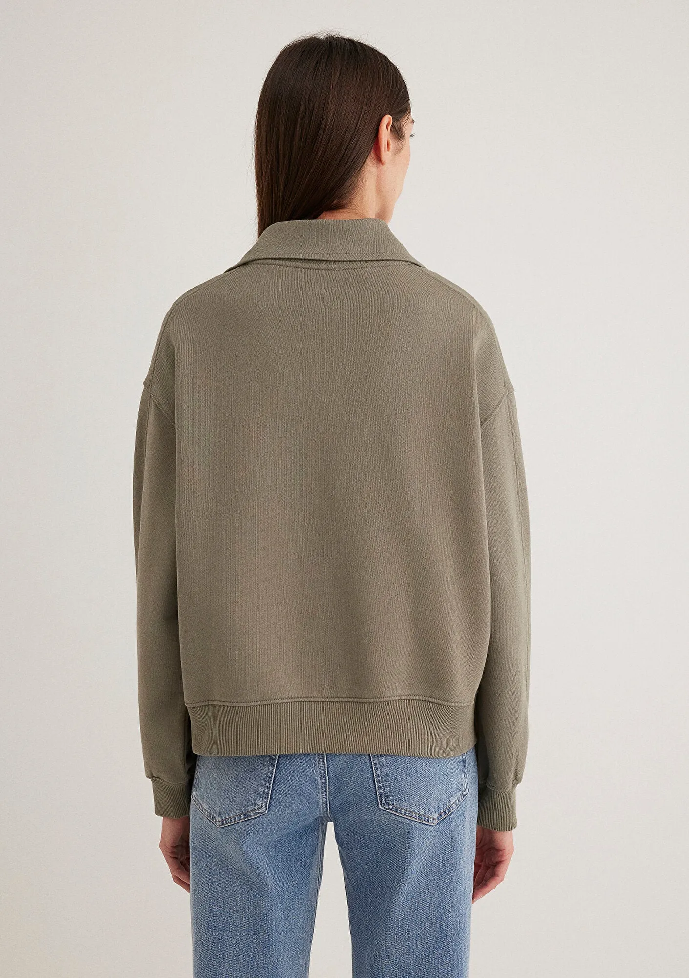 Half Zip Green Basic Sweatshirt