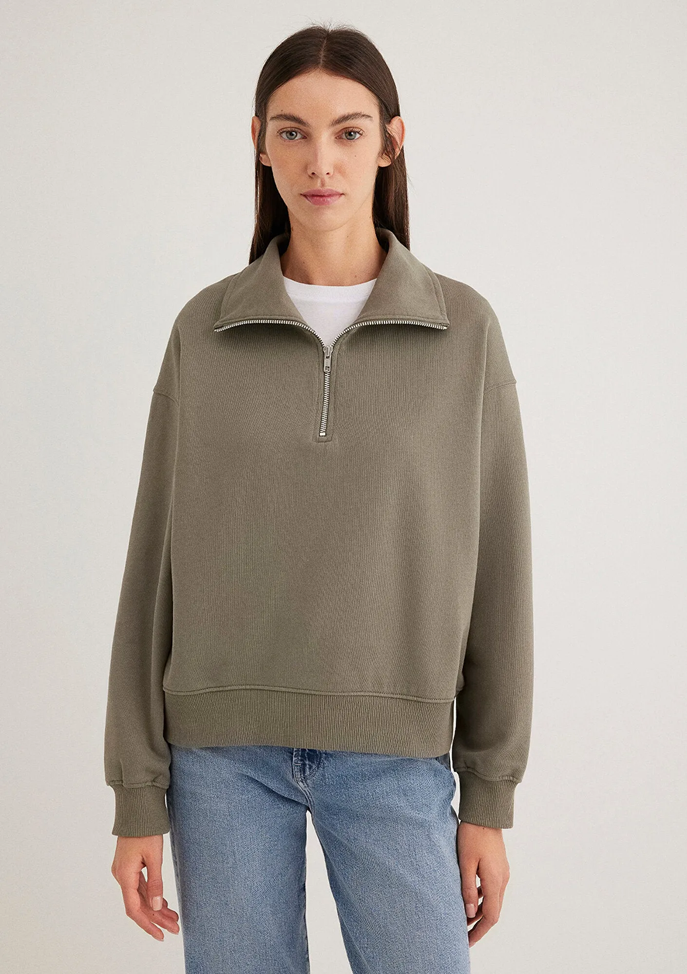 Half Zip Green Basic Sweatshirt
