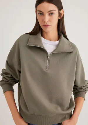 Half Zip Green Basic Sweatshirt