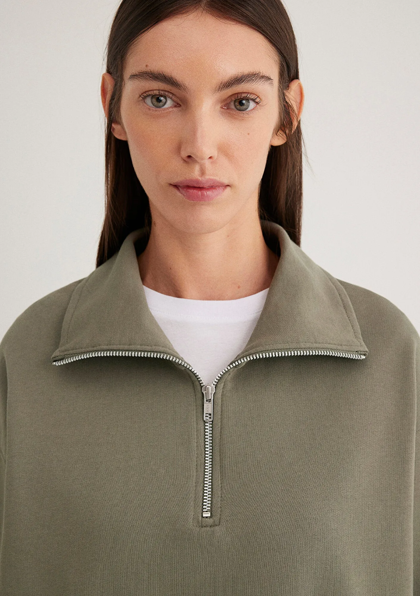 Half Zip Green Basic Sweatshirt
