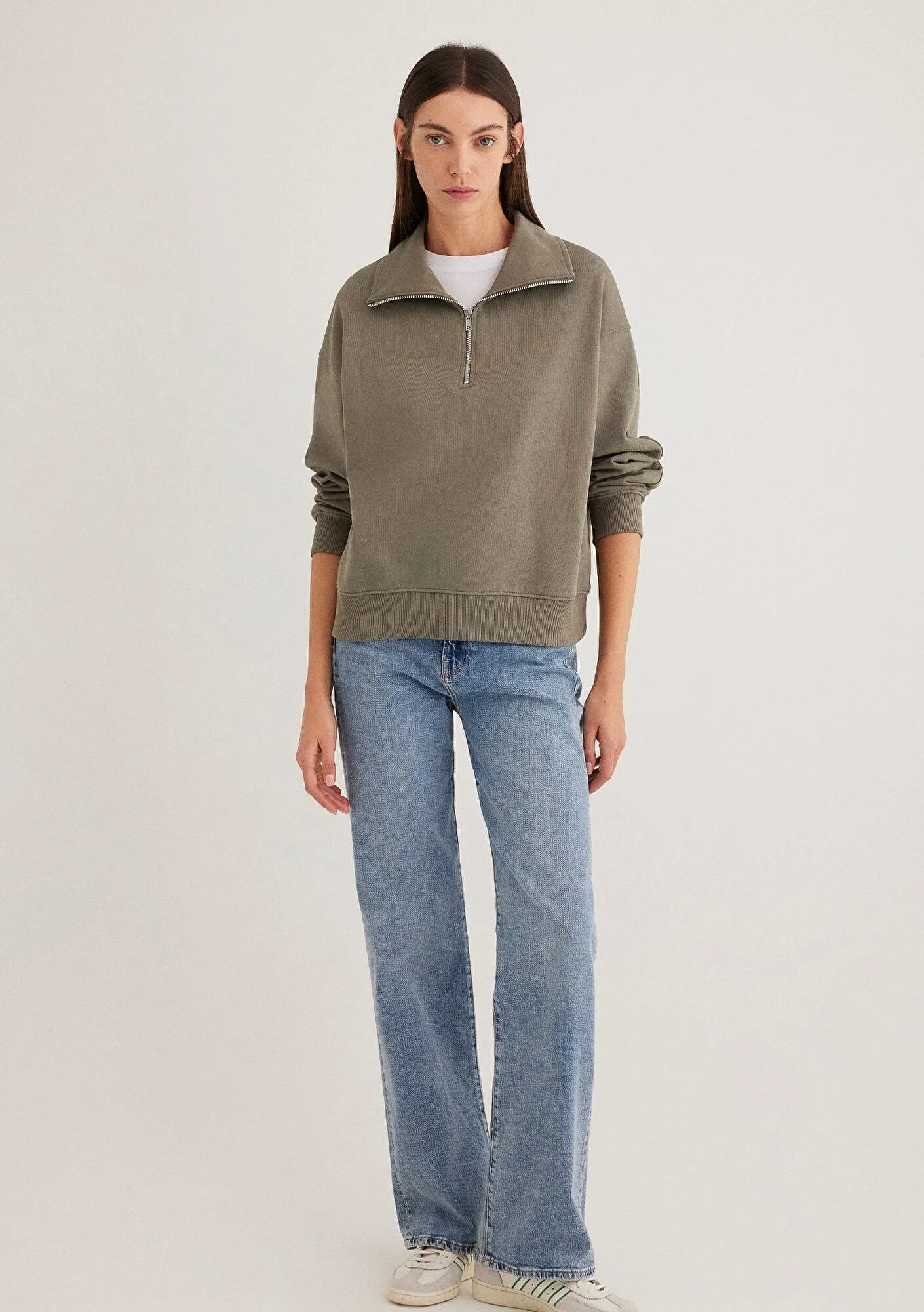 Half Zip Green Basic Sweatshirt