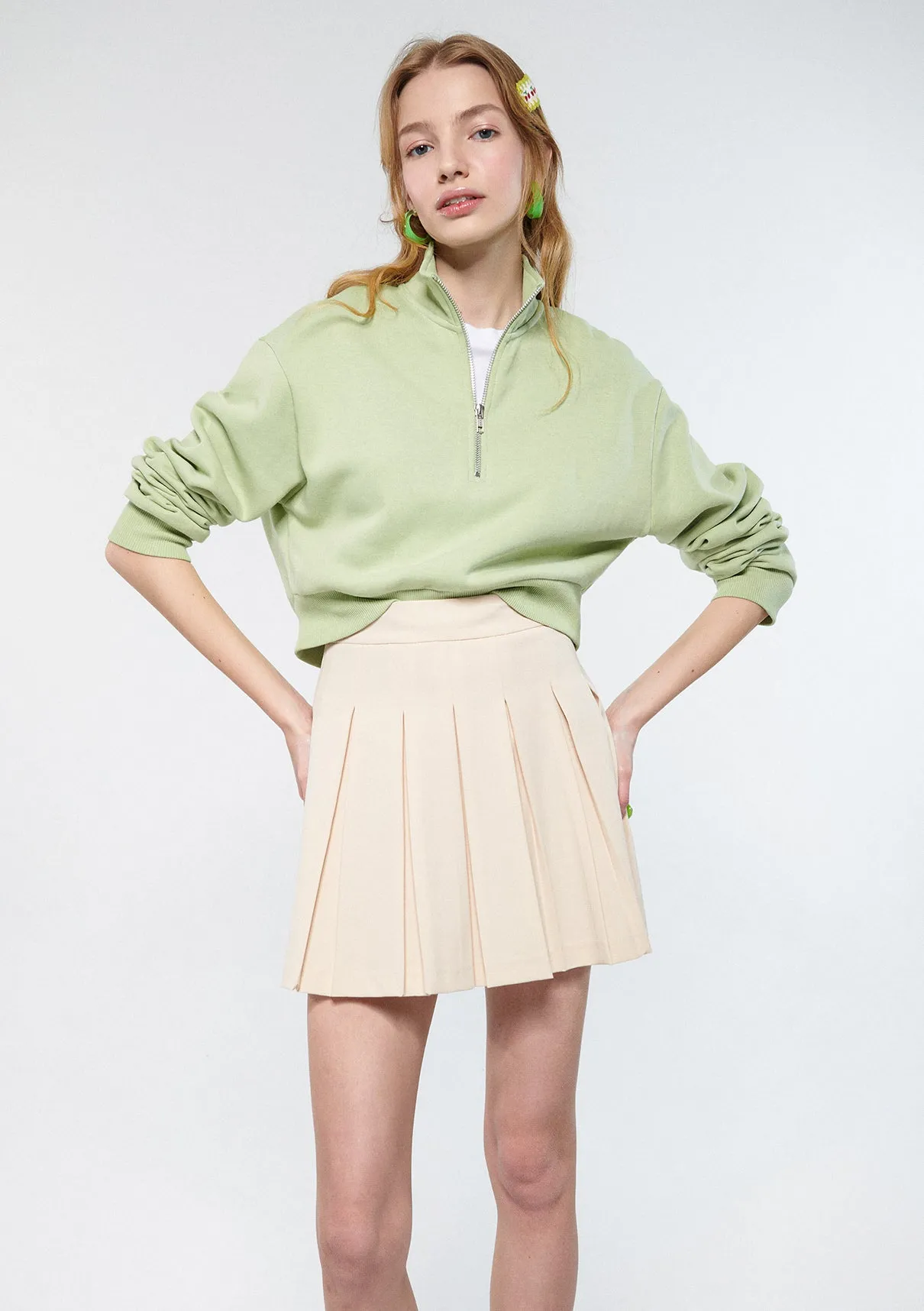 Half Zip Green Crop Sweatshirt