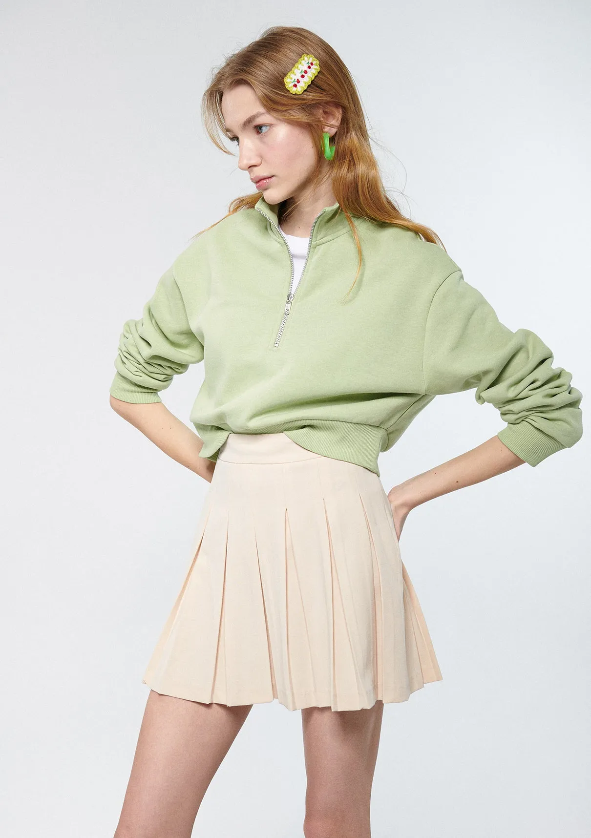 Half Zip Green Crop Sweatshirt