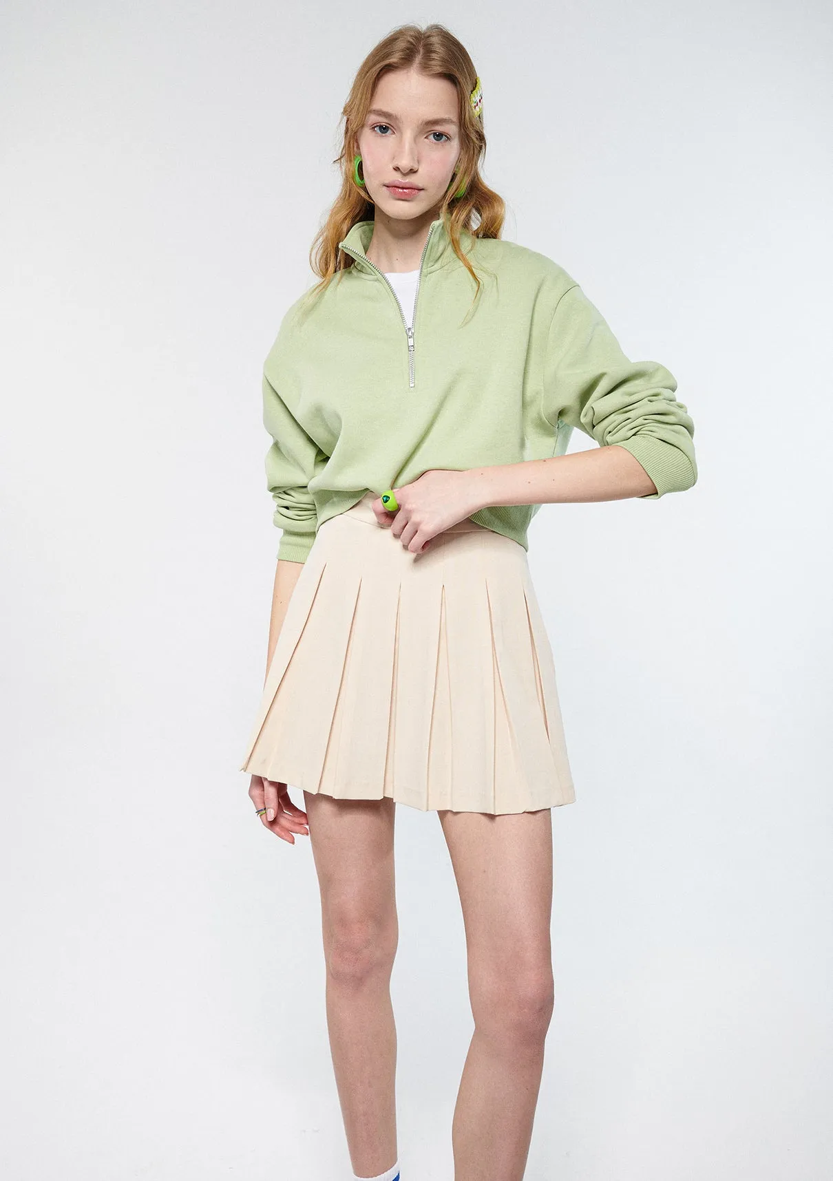 Half Zip Green Crop Sweatshirt