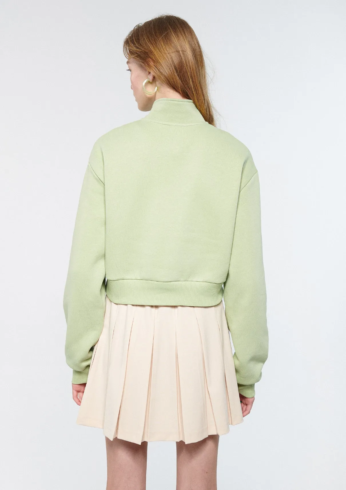 Half Zip Green Crop Sweatshirt