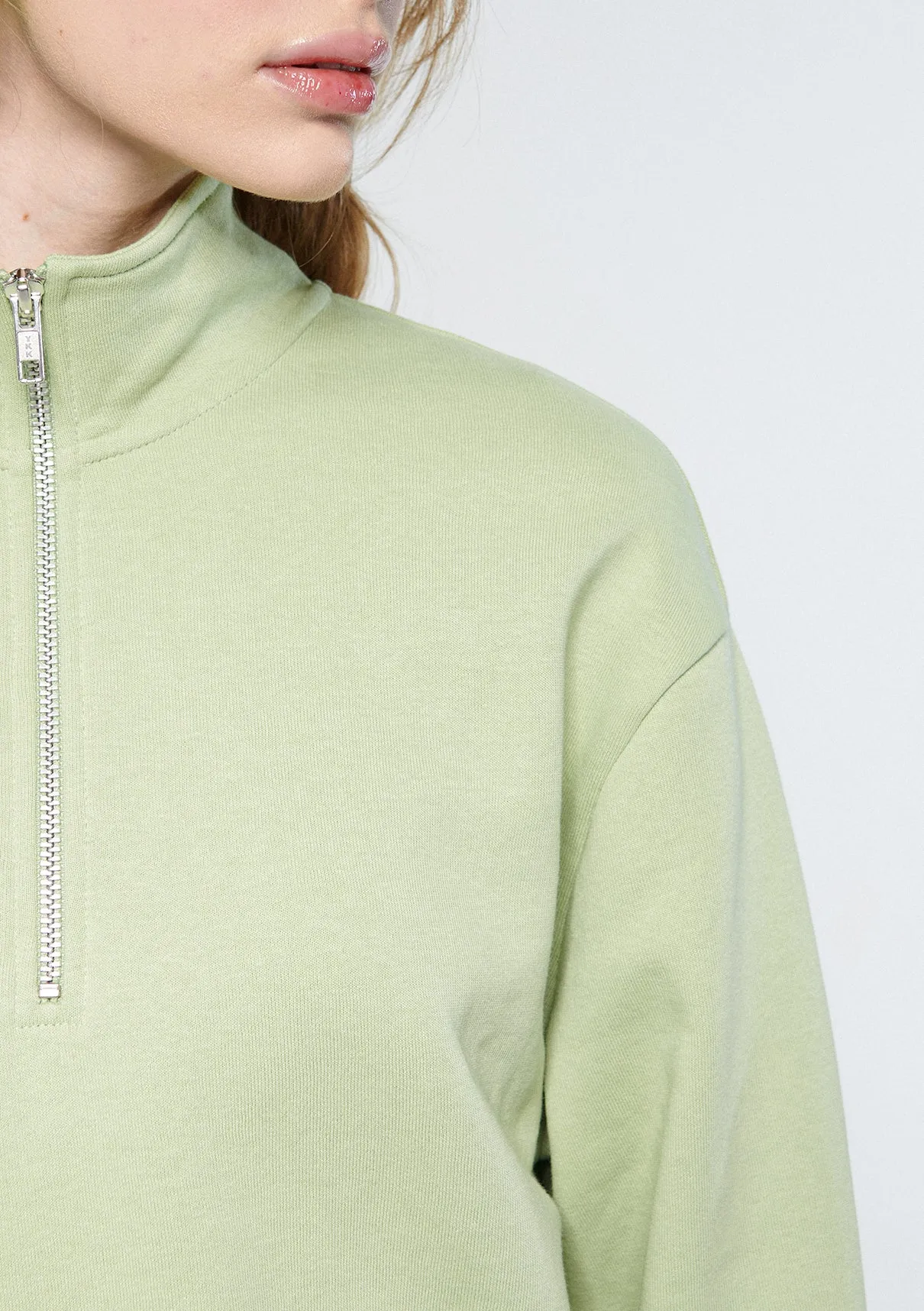 Half Zip Green Crop Sweatshirt