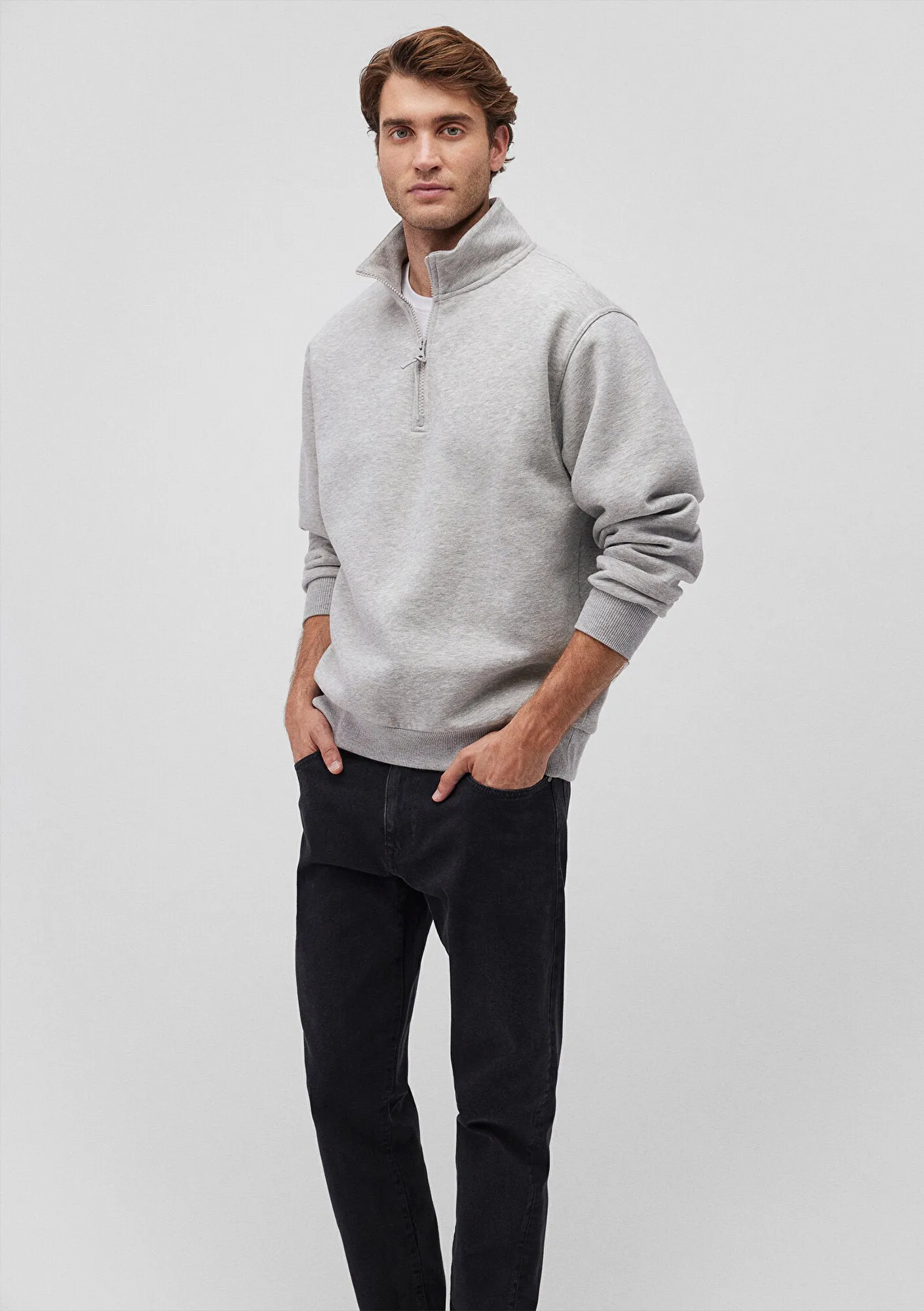 Half Zip Grey Basic Sweatshirt