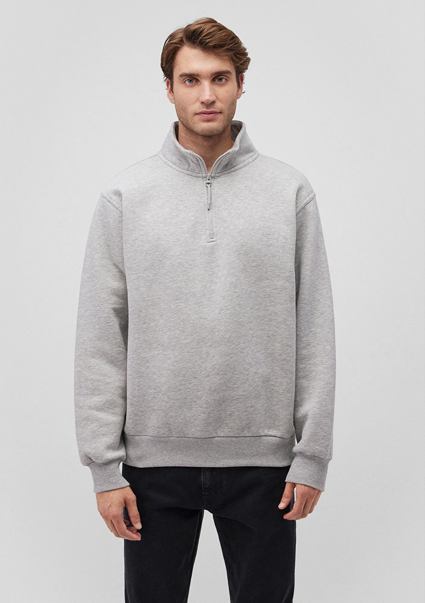 Half Zip Grey Basic Sweatshirt