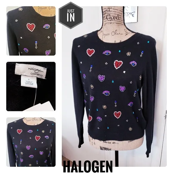 🆕️Halogen Cashmere Rhinestone Sweater Size Small