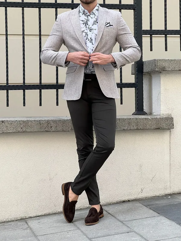 Hazel Beige Slim Fit Peak Lapel Blazer - Elevate Your Style Game