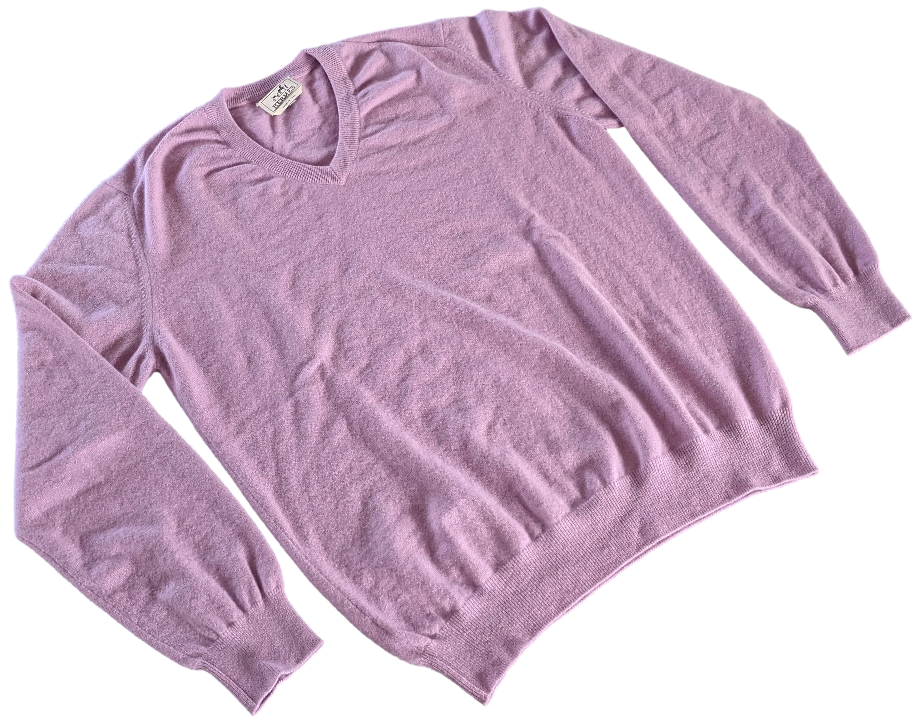Hermes Men's Lilas 100% Cashmere Classic V-Neck Sweater SzXXL